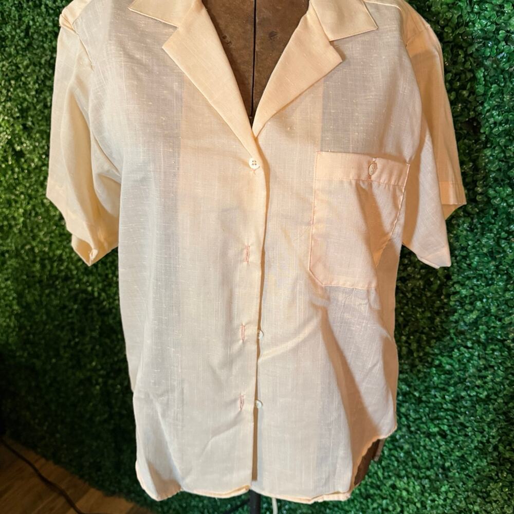 Vintage Dunloggin Blouse Size 8 Peach Short Sleeve Button Up Top USA Made